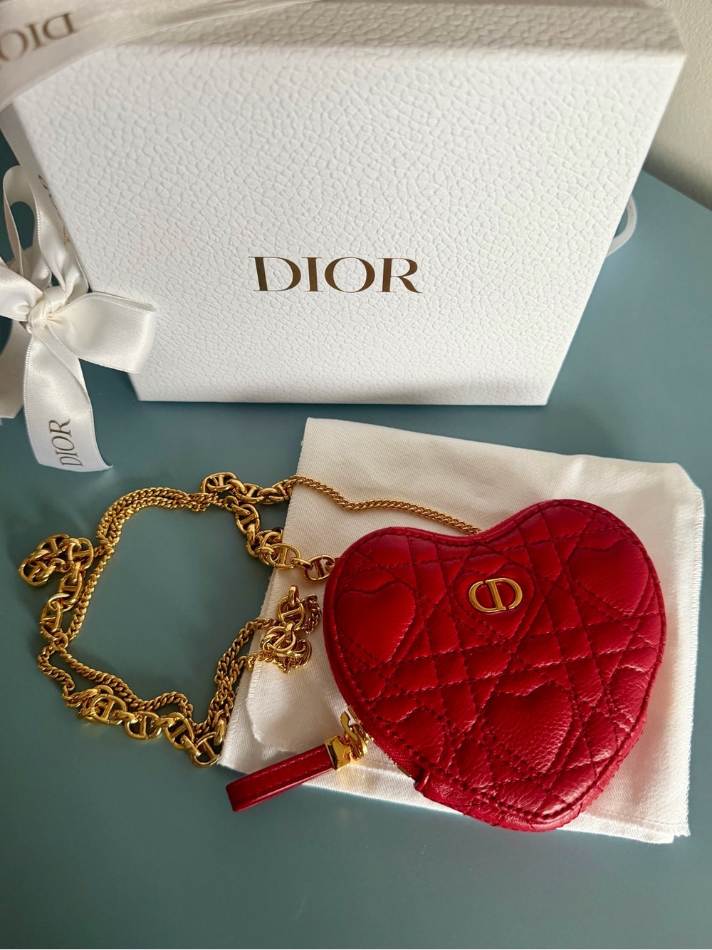 DIOR Caro Heart Pouch with Chain